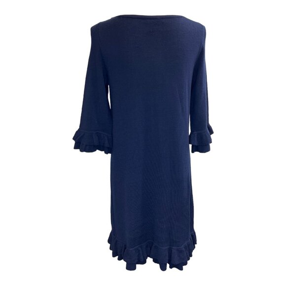Lilly Pulitzer Helena Dress Womens L Blue Merino Wool Sweater Midi Preppy Office - Picture 3 of 10
